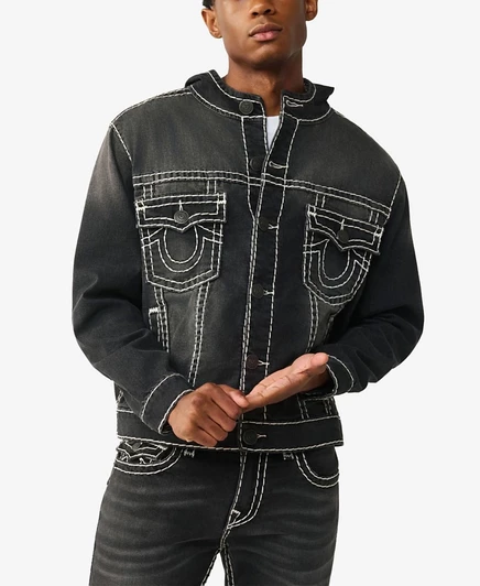 Мужская джинсовая куртка True Religion с капюшоном черного цвета