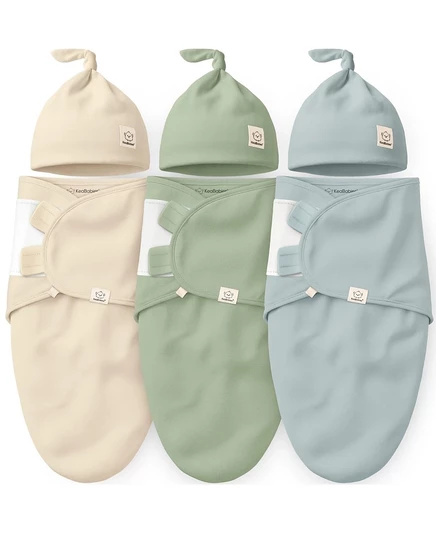 KeaBabies, 3 упаковки органических детских пеленальных мешочков для сна с завязывающимися головными уборами, Накидка для пеленания новорожденных, Эргономичное носимое одеяло серого цвета