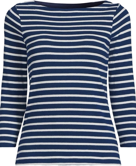 Топ из джерси Mariner с высоким воротом от Lands' End Plus Size deep sea/ivory breton stripe