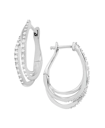 Серьги-кольца Macy's Diamond Triple Row, серебро 925, серебристые