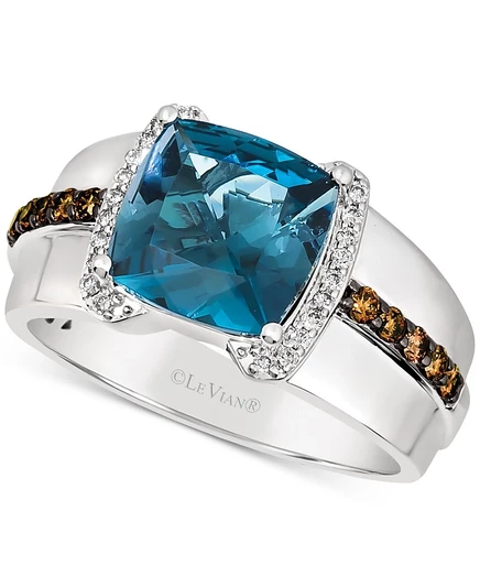 Мужское кольцо Le Vian® с топазом цвета морской волны (4-1/2 карата) и бриллиантом (3/8 карата) из чистого серебра. silver
