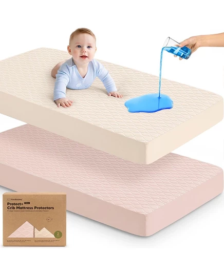 Наматрасники KeaBabies Protect+ 2 шт, непромокаемые, розовые