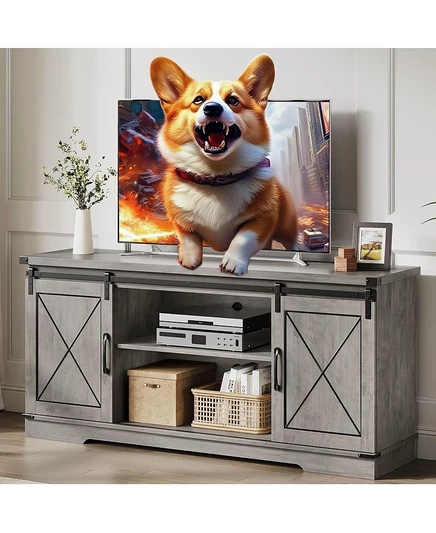 подставка gaomon TV для 65-дюймового телевизора, Развлекательный центр с местом для хранения вещей и раздвижными амбарными дверями