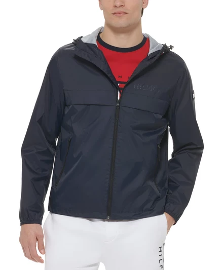 Мужская эластичная дождевик с капюшоном на молнии спереди от Tommy Hilfiger navy