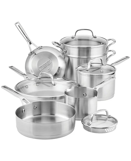 Набор посуды KitchenAid 3-слойный, 11 предметов, серебристый