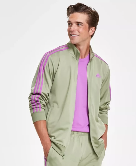  Мужская утепленная спортивная куртка Essentials в 3 полосы tent green/purple