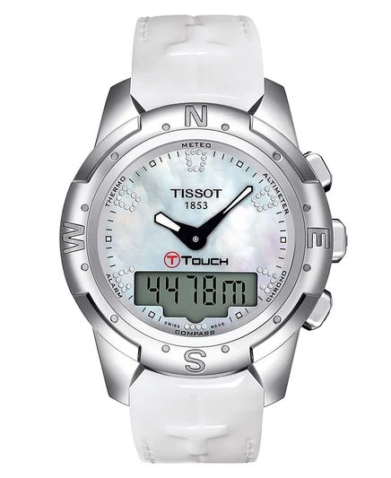 Женские часы Tissot T‑Touch II Titanium Lady Diamond 43 мм, белые
