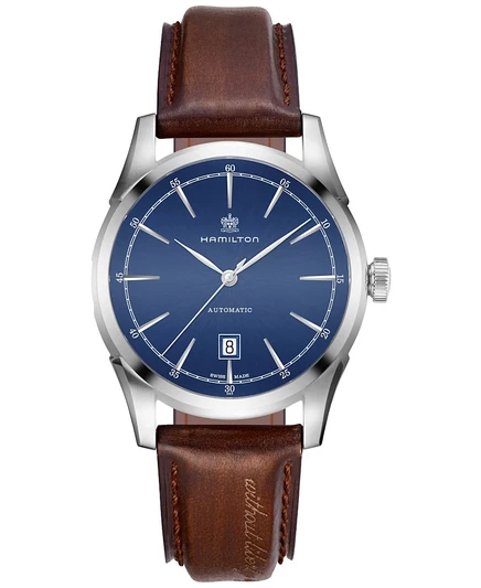 Мужские часы Hamilton American Classic 42 мм, коричневый ремешок, синий циферблат