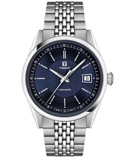 Tissot Унисекс Круглые серебряные часы из нержавеющей стали 39 мм синего цвета