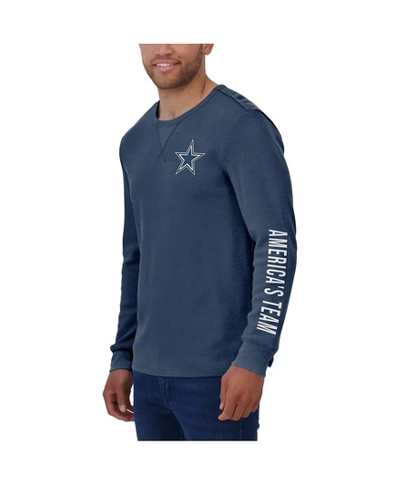 Мужская темно-синяя футболка Fanatics Dallas Cowboys из выстиранной вафельной ткани с длинным рукавом navy