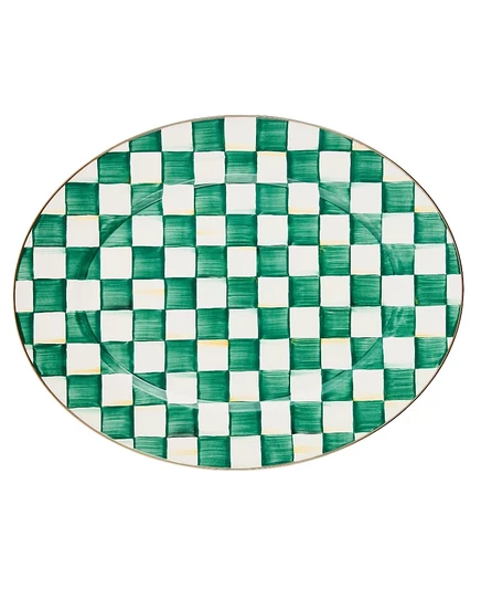 Овальное блюдо Mackenzie-Childs Emerald Check, зеленое
