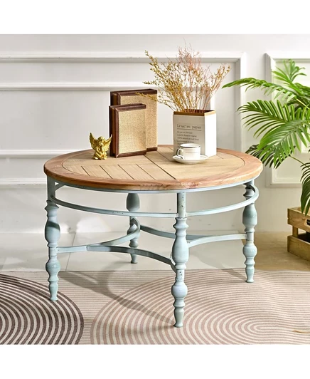 Журнальный столик Streamdale Furniture с деревянной резьбой в деревенском стиле на металлических ножках коричневого цвета