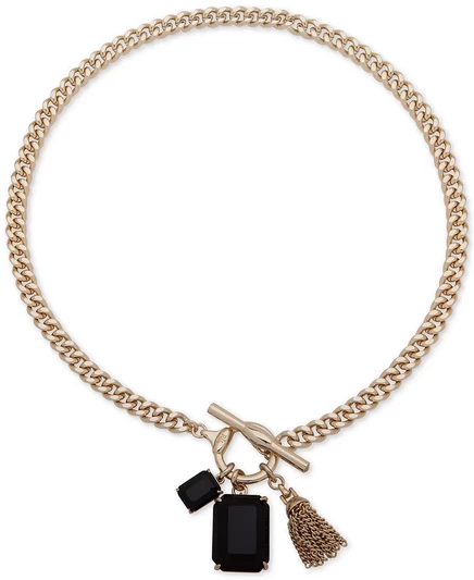 Ожерелье с подвеской Lauren Ralph Lauren Stone & Chain Tassel Charm 16 дюймов black