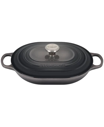Овальная эмалированная чугунная кастрюля Le Creuset 3,5 л с крышкой, серая