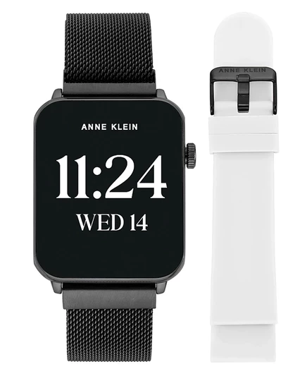 Женские умные часы Anne Klein Connect It Stellar с черной сеткой из нержавеющей стали и белым силиконовым ремешком, 45 мм multi