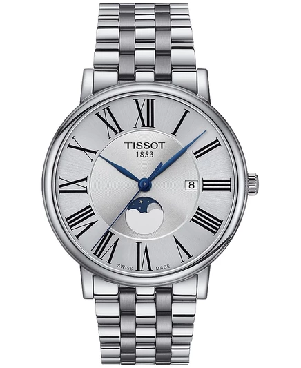 Мужские часы Tissot Carson с фазами луны 40 мм, серебристые