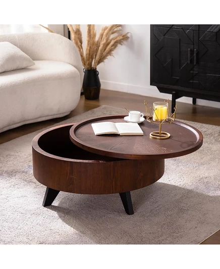 Журнальный стол Streamdale Furniture круглый со скрытым ящиком, коричневый