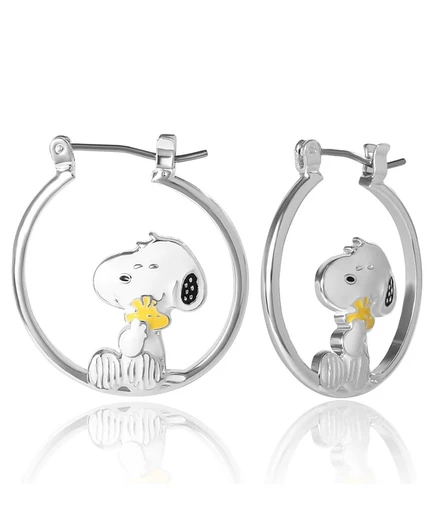 Эмалевые серьги-кольца Peanuts Snoopy, обнимающие Вудстока, - милые украшения с мультяшными персонажами.