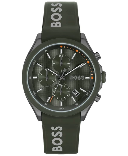 Мужские часы HUGO BOSS с модным хронографом Velocity Quartz на зеленом силиконовом ремешке 44 мм зеленого цвета