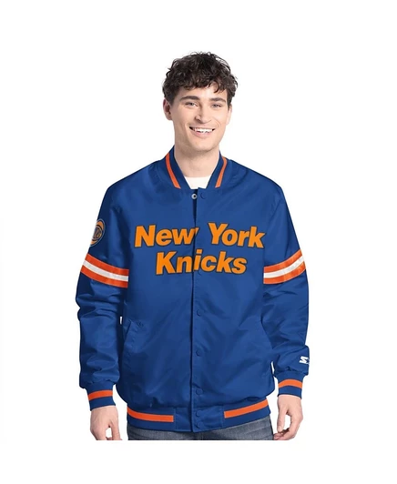 Мужская сине-оранжевая спортивная куртка New York Knicks Scout с полной застежкой для начинающих игроков