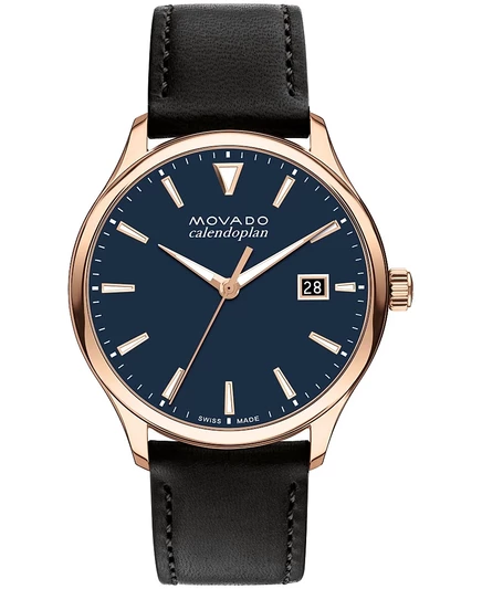 Мужские часы Movado Calendoplan, кварц, кожаные, чёрные