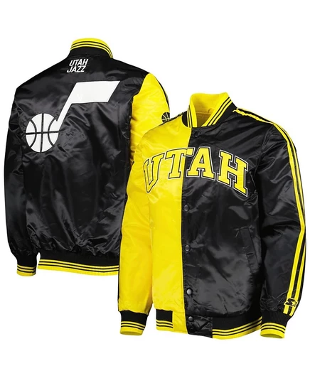 Мужская атласная куртка Starter Fast Break Utah Jazz на кнопках, золотистая