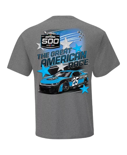 Спортивная мужская футболка с рисунком Heather Charcoal Daytona International Speedway 2025 Daytona 500, украшенная клетчатым флагом. heather charcoal