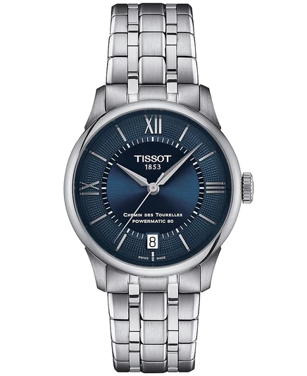 Женские швейцарские автоматические часы Tissot Chemin des Tourelles Powermatic 80 с браслетом из нержавеющей стали 34 мм, без цвета