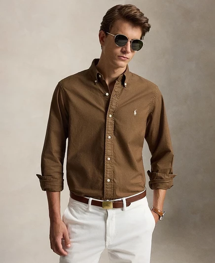Рубашка в полоску Polo Ralph Lauren классического покроя коричневого цвета