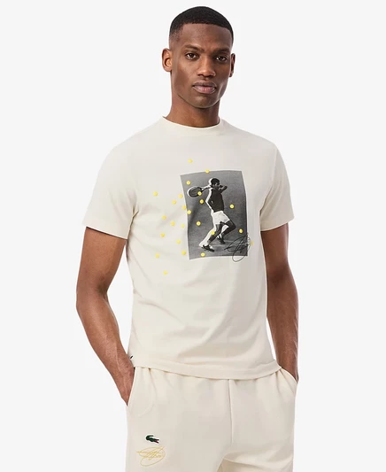 Мужская футболка Lacoste Tennis x Novak Djokovic с круглым вырезом и графическим принтом, белая