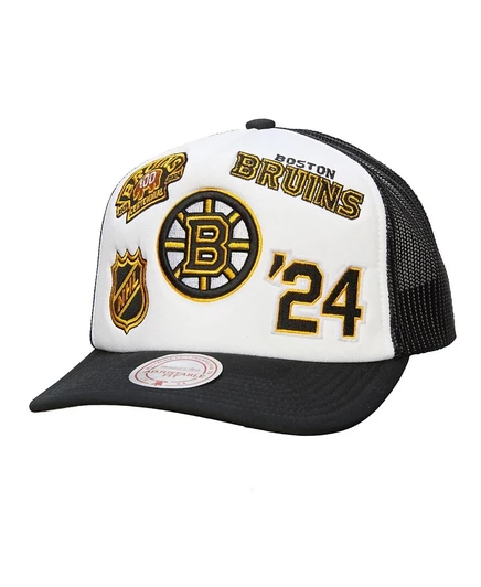 Мужская белая/черная регулируемая шляпа дальнобойщика Mitchell & Ness Boston Bruins Gridlock Trucker multi