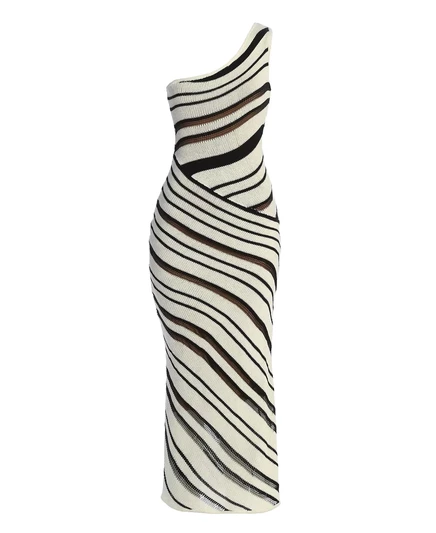 Женское трикотажное платье макси с рюшами от Sanibel от JLUXLABEL ivory/black