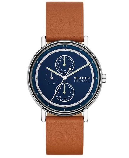 Мужские многофункциональные кварцевые часы Skagen Signatur из коричневой кожи, 40 мм коричневого цвета