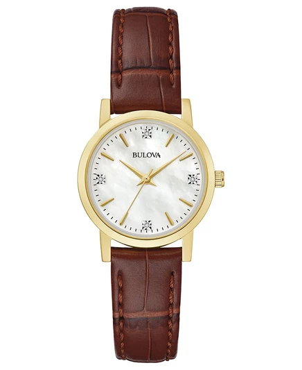 Женские часы Bulova 27 мм с бриллиантами, коричневый ремешок