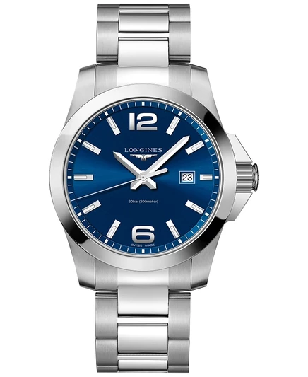 Мужские часы Longines Conquest L37604966, 43 мм, сталь, синий