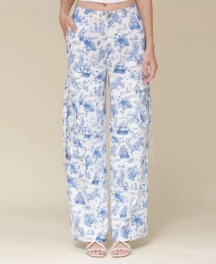  Женские широкие брюки-карго с океаническим принтом mermaid toile blue