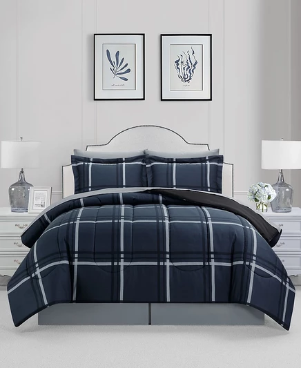 Покрывальный комплект Macy's Casual Plaid 8 предметов, синий