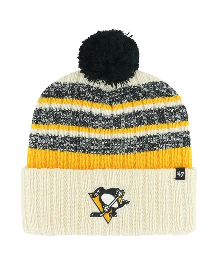 Мужская кремовая вязаная шапка Pittsburgh Penguins Tavern с манжетами и помпоном cream