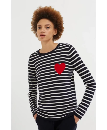 Женский шерстяной и кашемировый свитер Chinti & Parker Breton Heart от Chinti & Parker navy