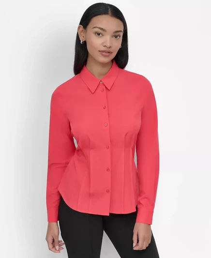  Женская приталенная блузка с воротником DKNY на пуговицах спереди watermelon sugar