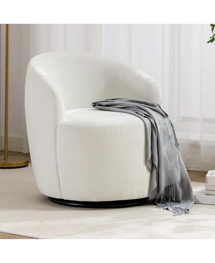 Шикарное вращающееся кресло Streamdale Furniture с плюшевой шениллой, комфортной пеной, черным основанием