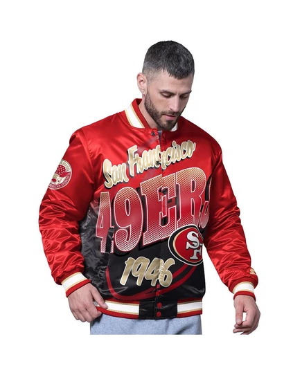 Мужская алая куртка San Francisco 49ers Pass Rush Varsity с застежкой на пуговицы scarlet, gold