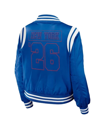 Женская синяя куртка-бомбер New York Rangers Baller на молнии от Erin Andrews blue