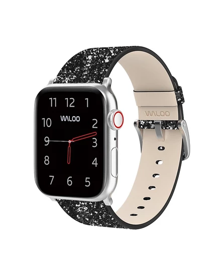 Кожаный ремешок Waloo с блестками для Apple Watch black