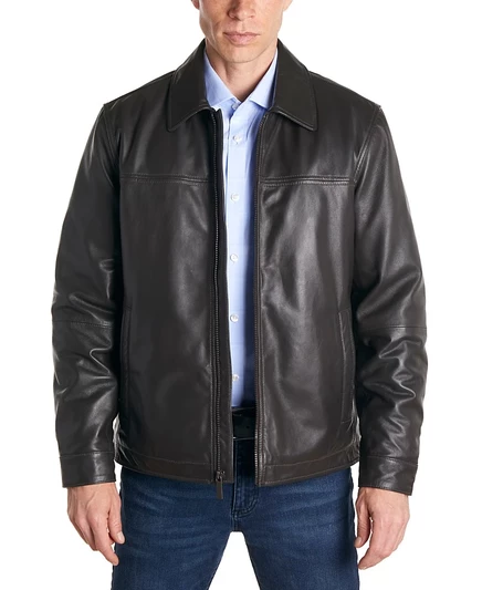 Мужская кожаная куртка Perry Ellis Classic на молнии, с карманами