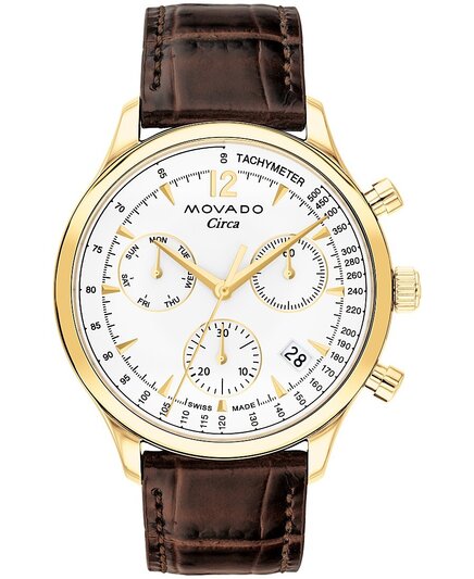 Мужские часы Movado Heritage Circa хронограф, 43 мм, кожаный ремешок, коричневые