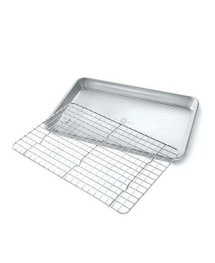 Противень USA Pan 31,8×22,9 см с решеткой, антипригарный, белый