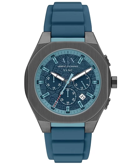 Мужские часы с синхронизированным кварцевым хронографом Armani Exchange, синие силиконовые, 44 мм