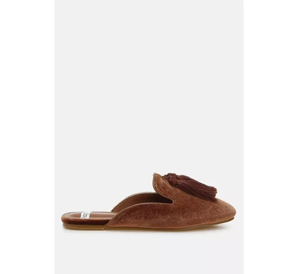 Бархатные мюли Rag & Co Cardinal с кисточками brown