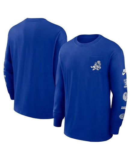Мужская футболка Nike Royal Dallas Cowboys Rewind Max90 с карманами и длинным рукавом royal